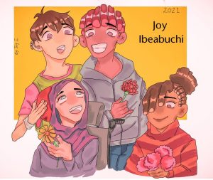 four people holding flowers