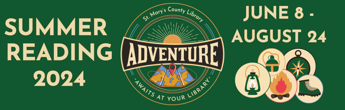 Summer Reading 2024, June 8-August 24. Adventure Awaits at Your Library.