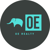 OE Realty logo with teal elephant