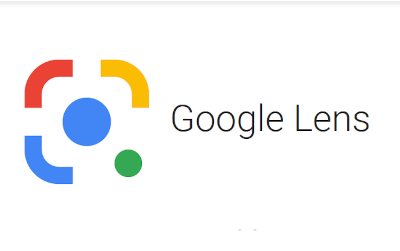 Google Lens logo, outline of a camera in red, blue, yellow, and green